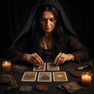 Гадание онлайн «Прошлое, настоящее, будущее» на картах «Оракул чёрного колдовства»